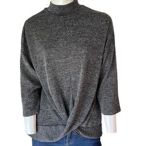 PERSEPTION CONCEPTS Sweater Womens Large Gray Shimmery Knot Front Mock Neck